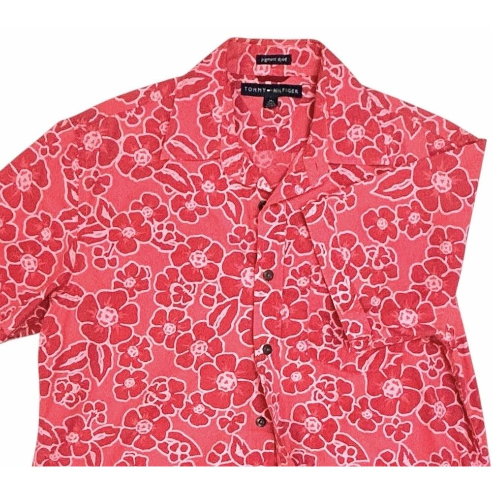 Tommy Hilfiger Mens Shirt Sz M Cotton Short Sleeve Button Front Tropical Print